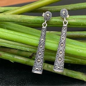 SLC 925 Sterling Silver Marcasite Bar Drop Earrings